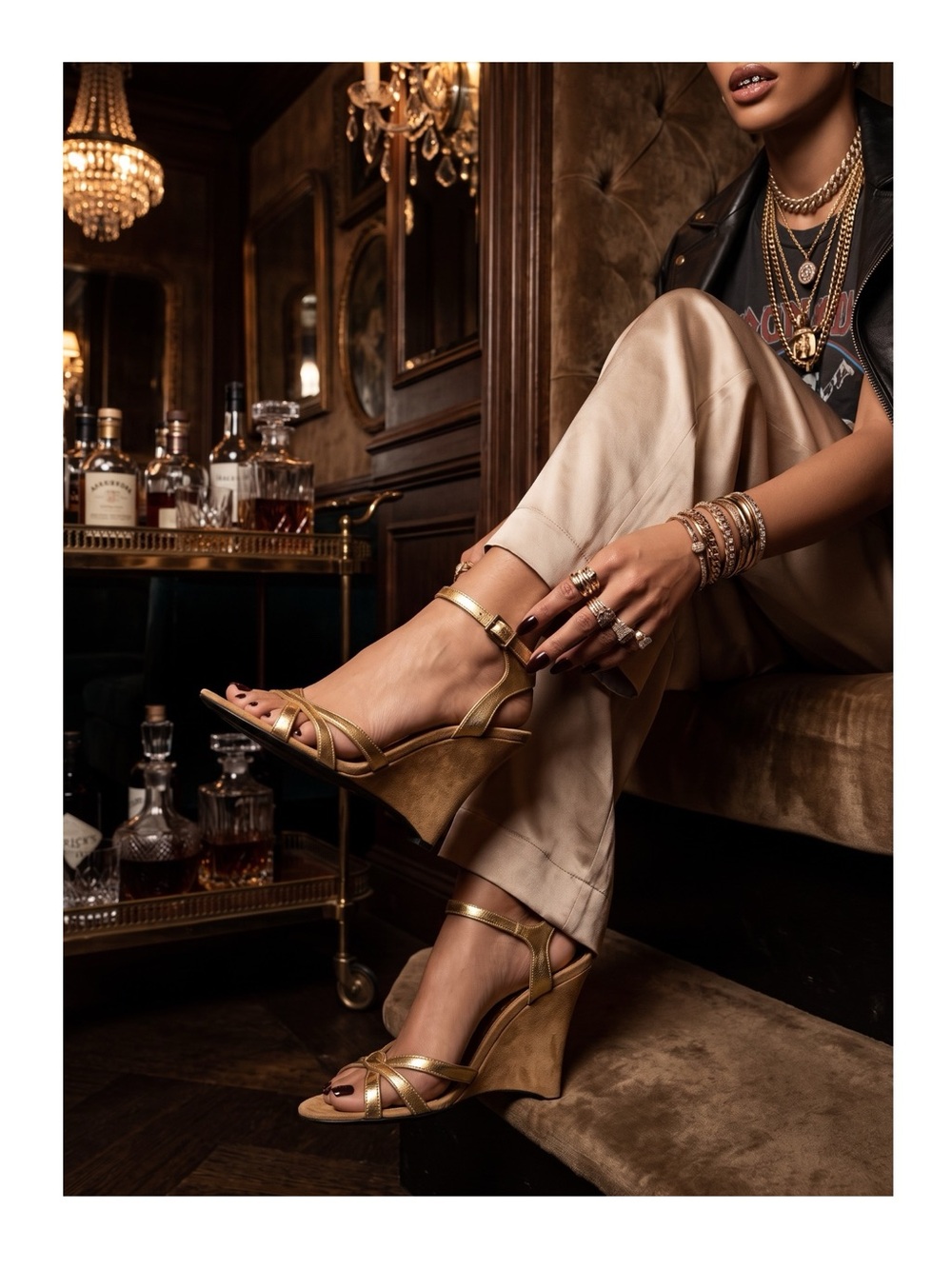 Barbara Bui ♔ Strappy Metallic Leather + Suede Wedge Heel Sandals ♔ Gold ♔ 38.5